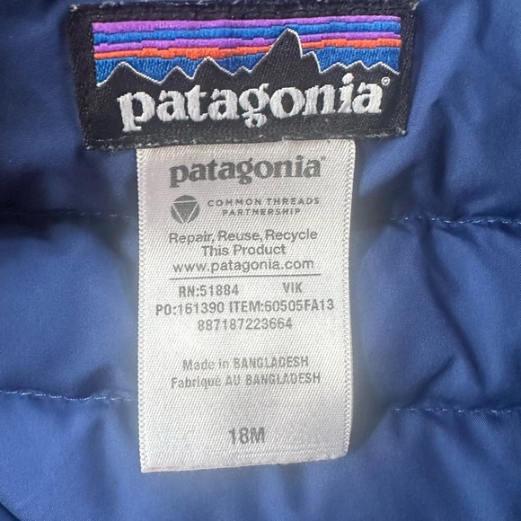 Patagonia Zip Up Goose Down Quilted Vest Royal Blue Size 18 Months EUC! - Picture 4 of 6